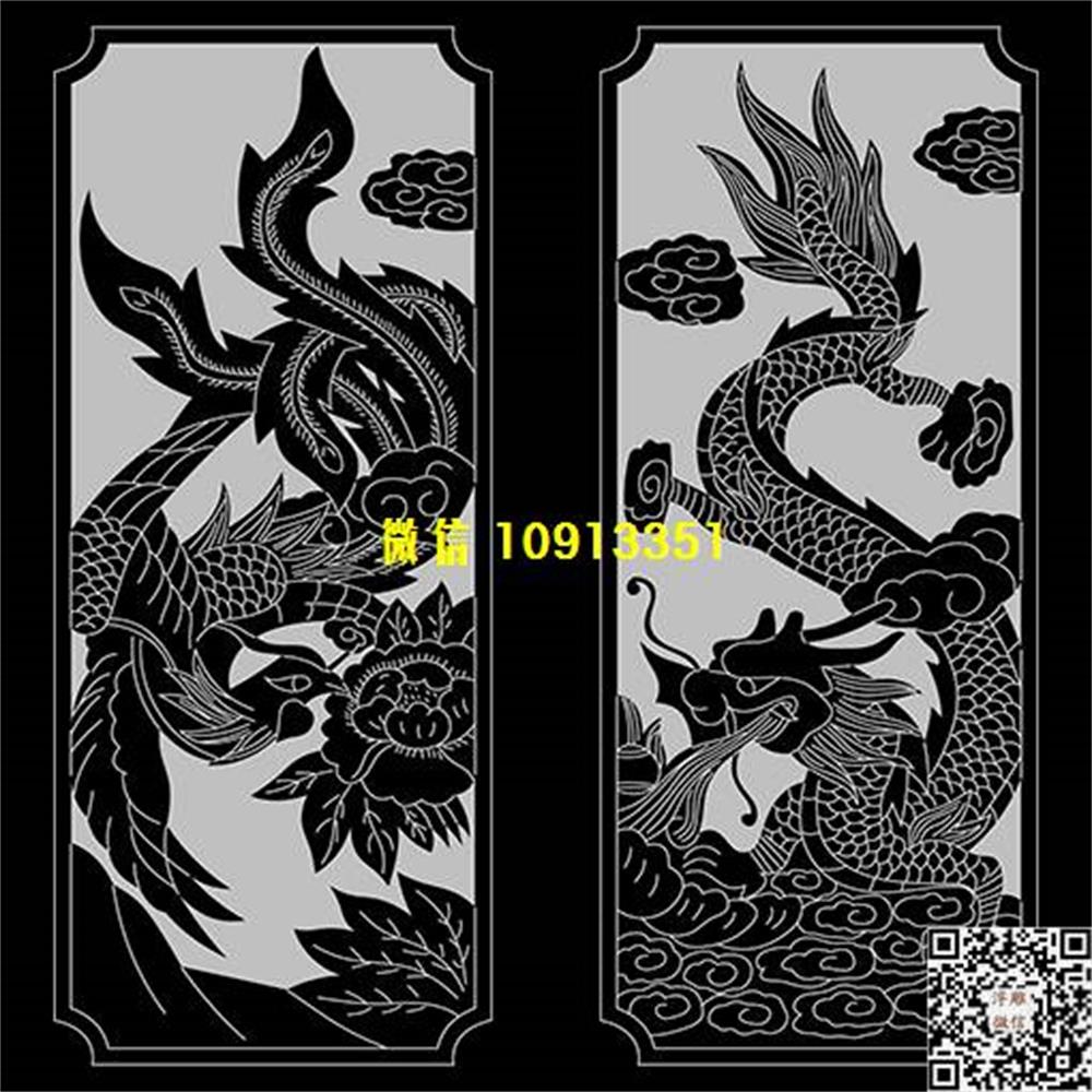 精雕图209龙凤栏板精雕图线雕图线条图单线铣底图_电脑雕刻plt文泰矢量图精雕图浮雕图